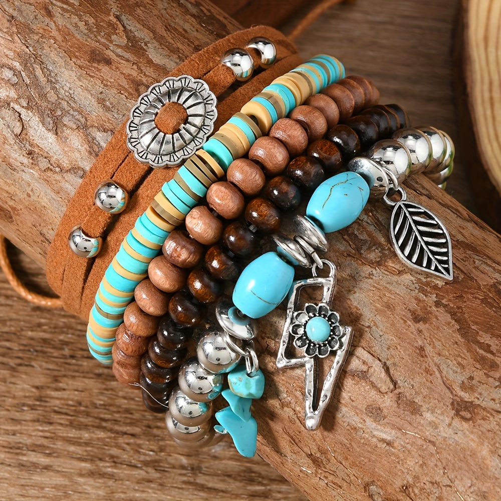 E-shop 5er-Set Armbänder im Ethno-Stil, Armband im westlichen Stil, individuelles gestapeltes Bohème-Perlenarmband, Schmuck