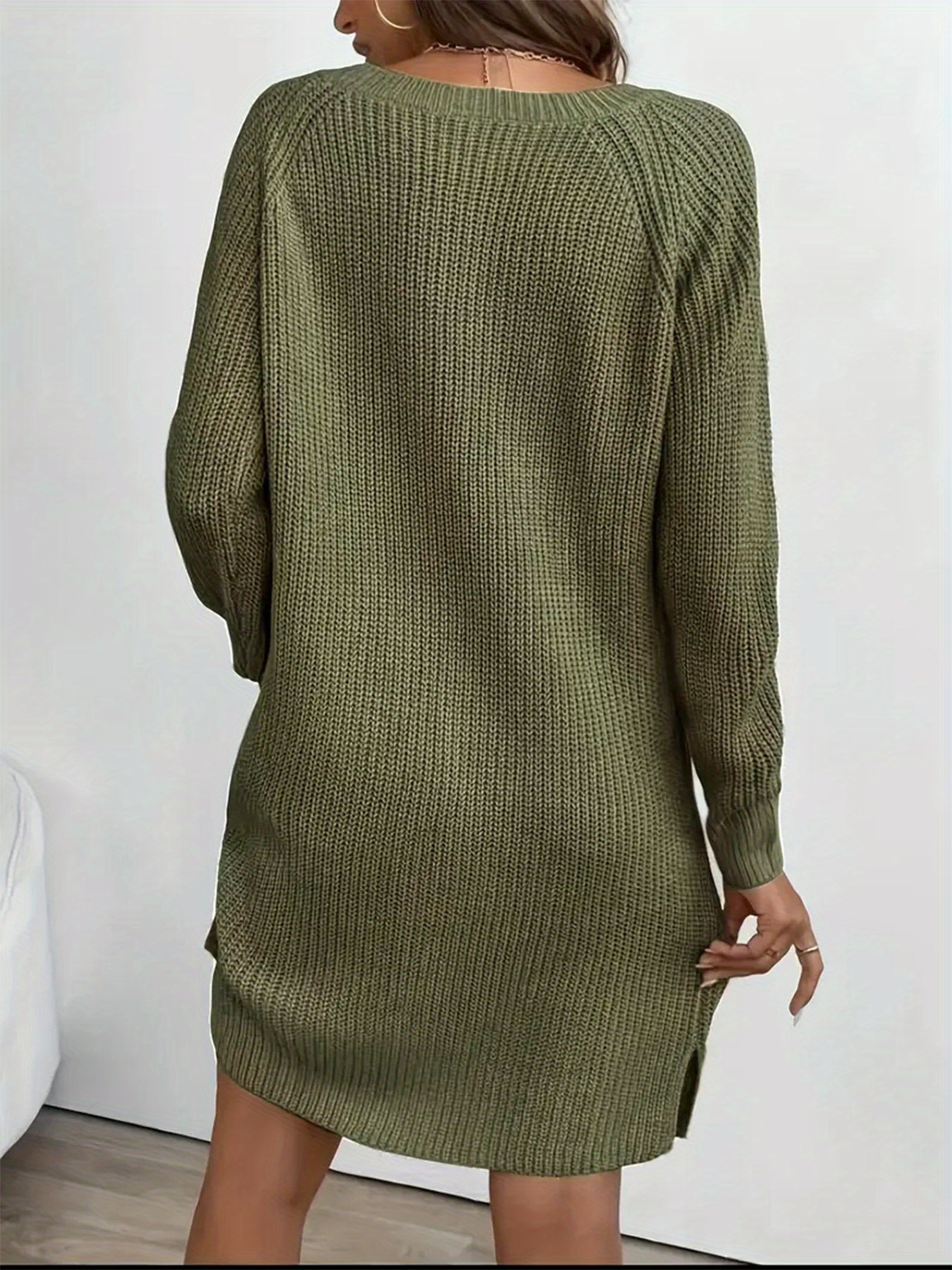 long sleeve olive green sweater dress Olive Ribbed Knit Fitted Midi Sweater Dress main image 0