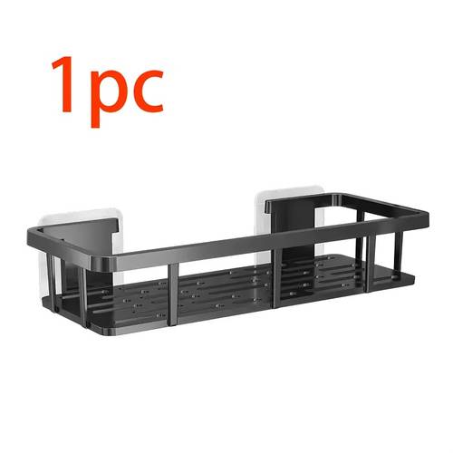 1 2 pack black heavy duty plastic wall mounted storage shelf no drill space saving bathroom kitchen organizer shower caddy system multi layer shelf
