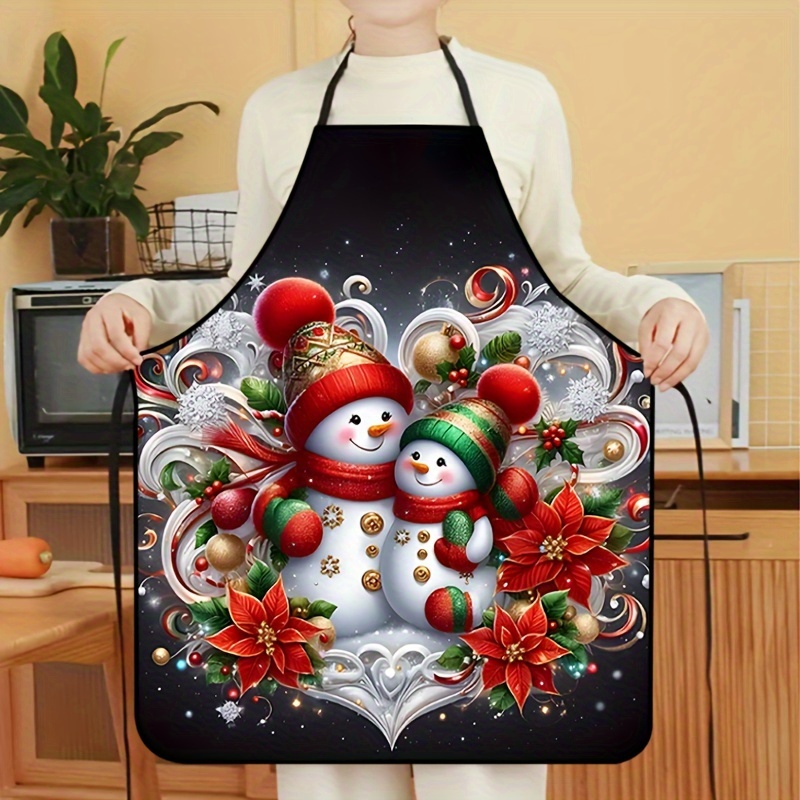 

Christmas Snowman Print Polyester Apron - Sleeveless, Kitchen Bib For Cooking And Cleaning, Holiday-themed Supplies,, 1pc