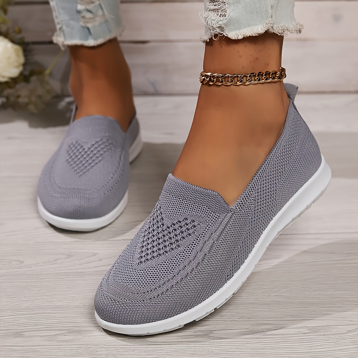 women s solid color knitted sneakers soft sole lightweight details 2