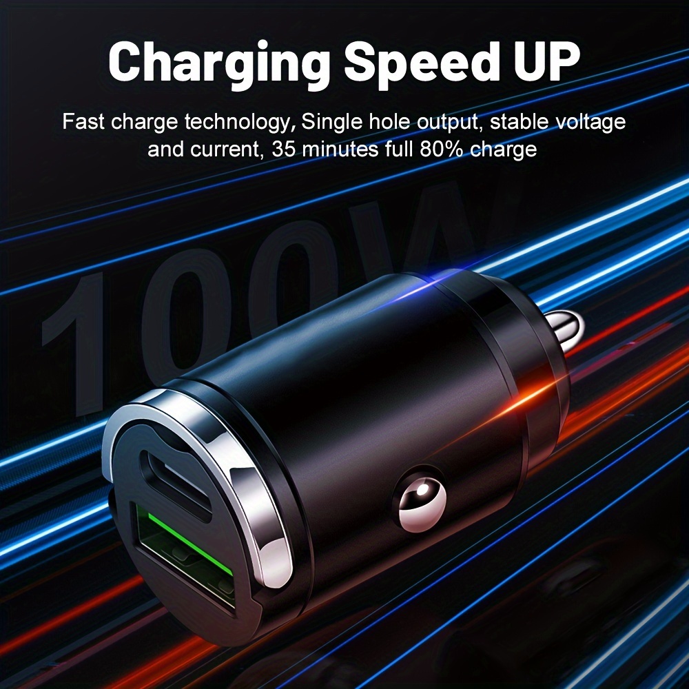 Chargeur de voiture ABS mat 36V 100W, charge rapide USB Type C double interface, adaptateur d'alimentation mini en alliage avec anneau de traction résistant à la corrosion