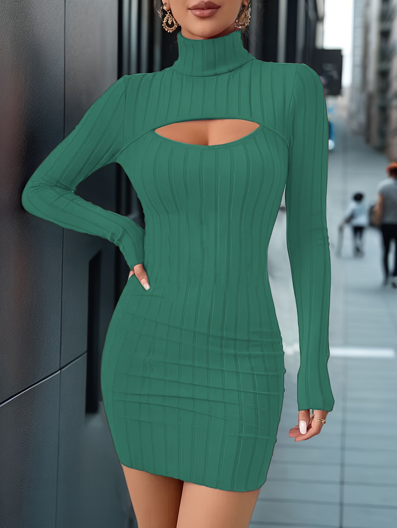 emerald green bodycon dress long sleeve Dark Green Chiffon Satin With Feather Sleeves Formal Dresses, CP1175 –  clover sew