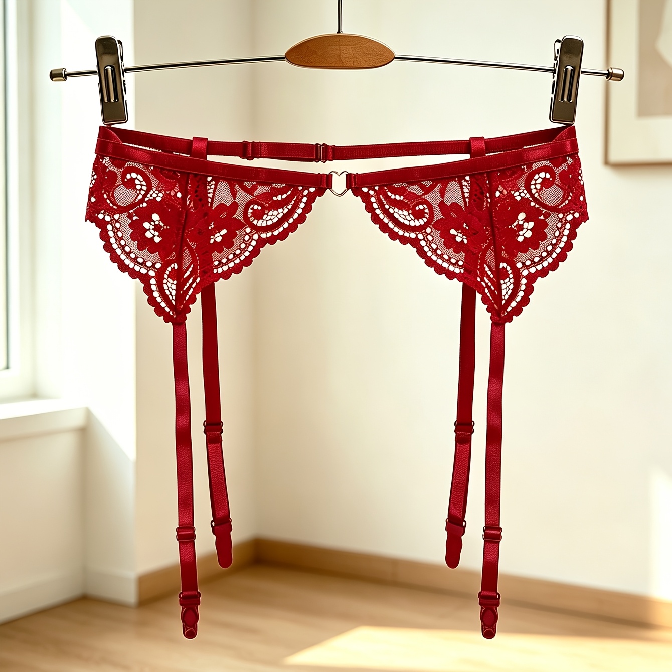 red garter belt lingerie Vibrating Double Dildo by Strap-On-Me main image 1