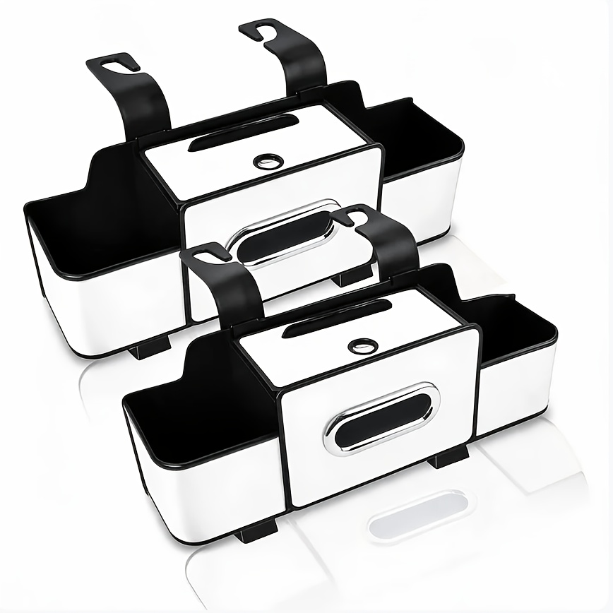 TEMU 2pcs Car Back Seat Organizer, Premium Faux Leather And Abs Frame Seat Back Storage Box With Tissue Box Holder, Cup Holder, Large Capacity