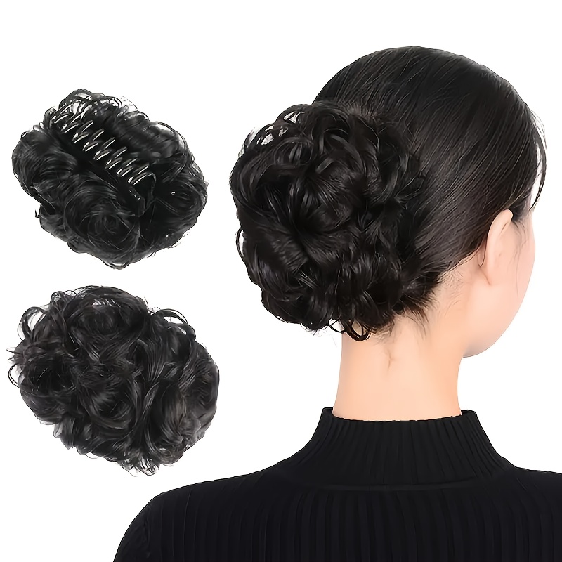 

Chic Claw-clip Messy Bun Hairpiece - Versatile Short Curly Synthetic Ponytail Extension For Women, Perfect For All Occasions