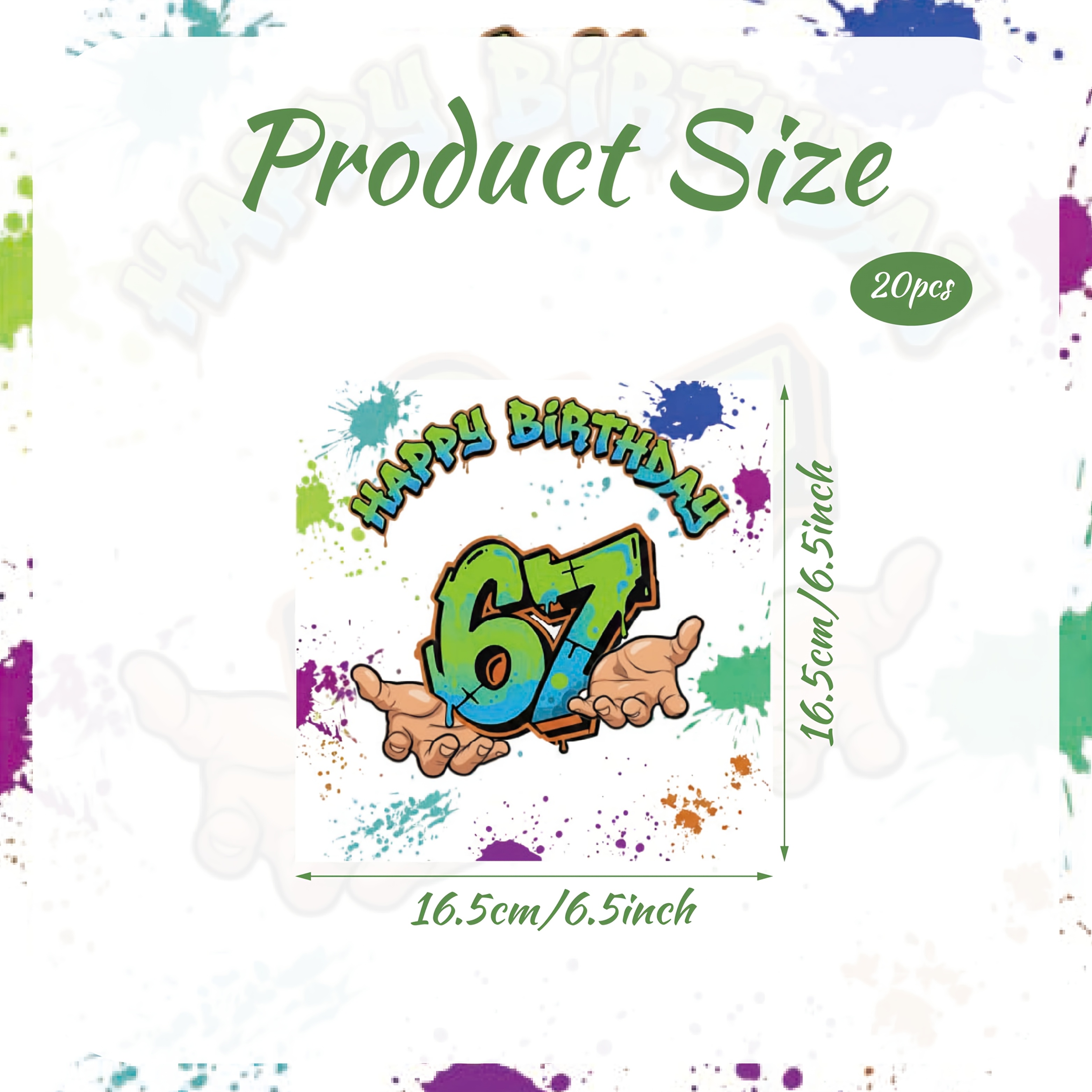 E-shop Packung mit 20 Stück Graffiti-Nummer 67 Geburtstags-Servietten, geeignet für Partys, Hip-Hop-Themendekorationen, Straßen-Graffiti-Druck mit 67