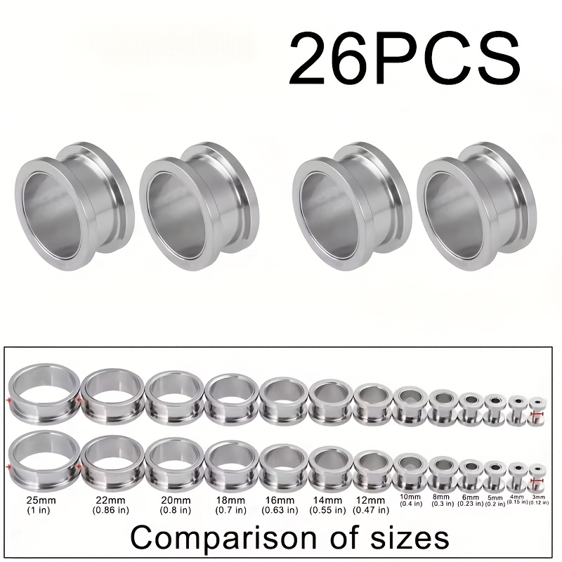 TEMU 26pcs Hypoallergenic Comfy Dead Stretching Plugs Plugs 316 Surgical Steel Ear Gauges Body Piercing Jewelry