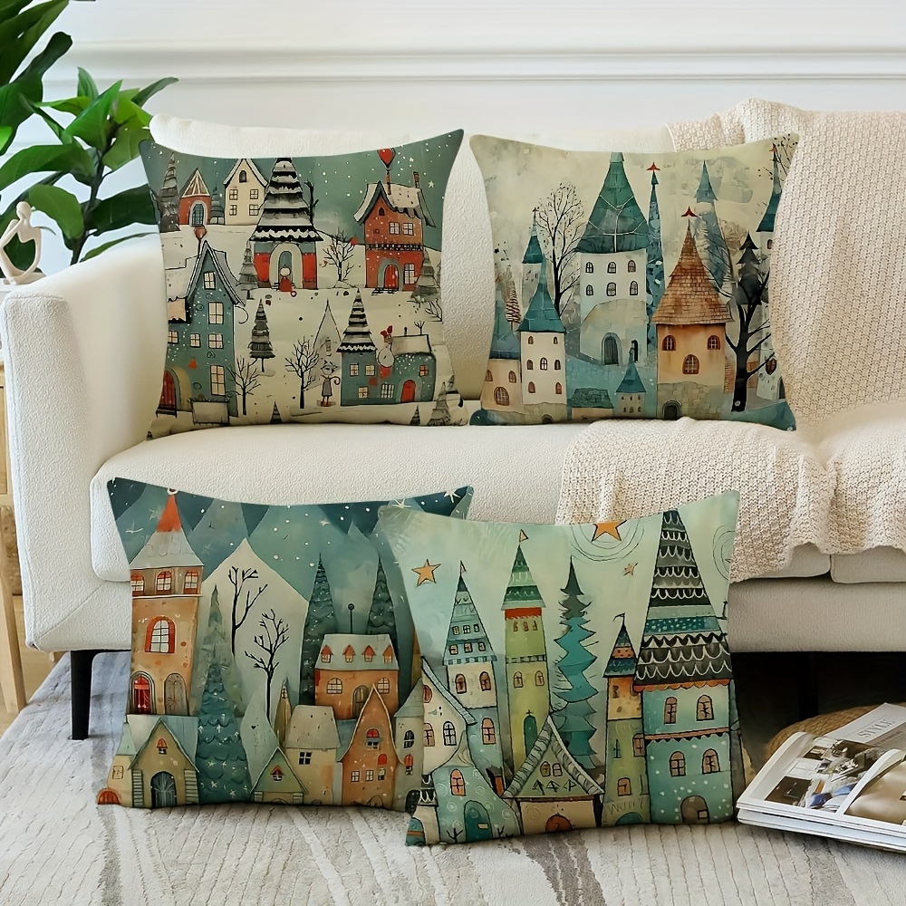 

4- Contemporary Christmas , Washable , Zippered Cushion For , Sofa, , Bedroom, - 18x18 (no Inserts)