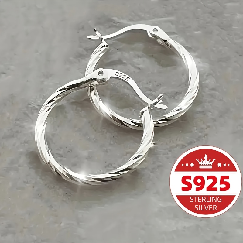 

1 Pair Chic 925 Sterling Silver Hoop Earrings - Geometric Kink Design, Hypoallergenic, Nickel-free, , Classic Jewelry For Women, & Valentine's Day Gift