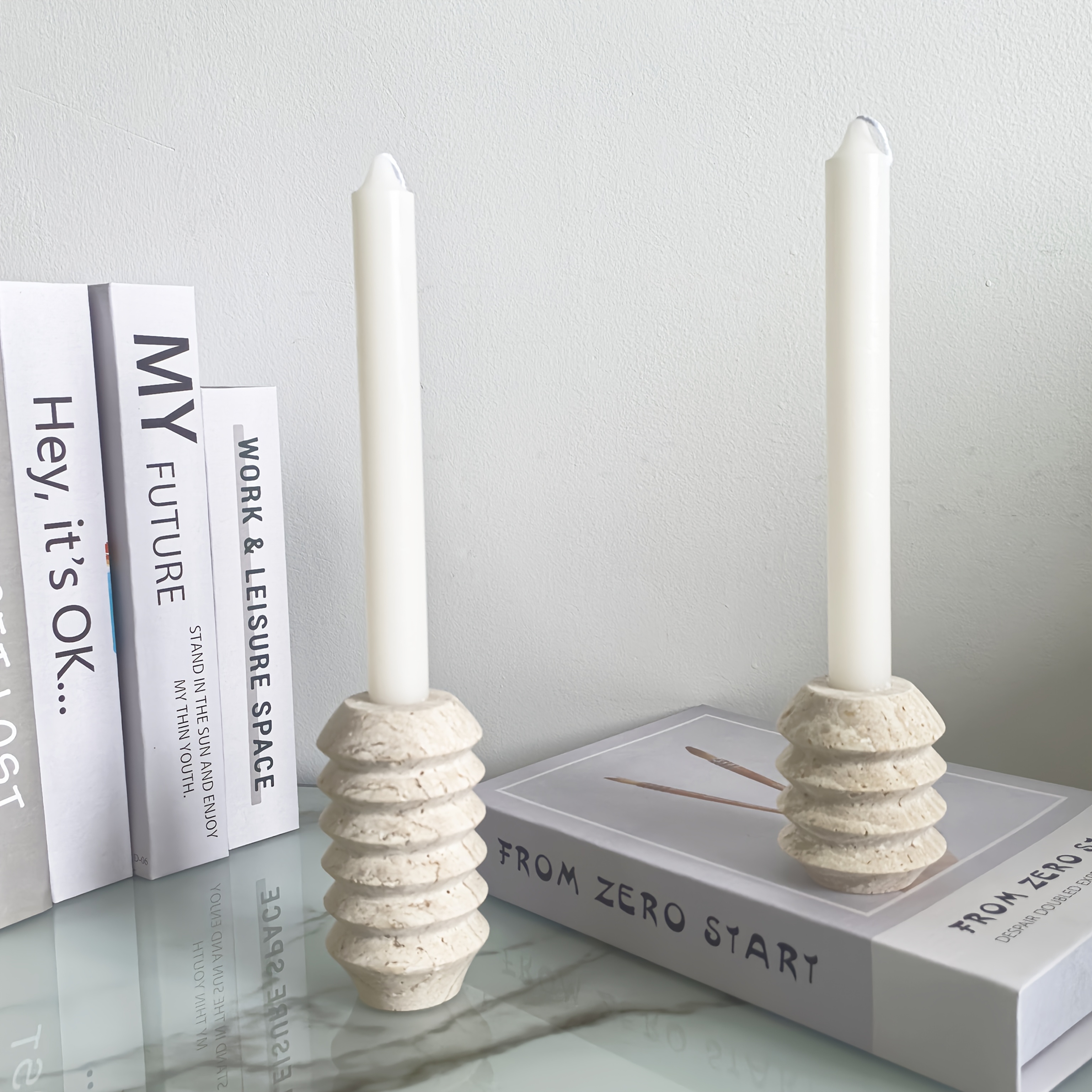 One Natural Marble Candle Holder | Classic Roman Travertine Candle Stand, High Aesthetic Craft Decor, Suitable For Home And Commercial Use, Weddings, Parties, Festivals Perfect Decoration