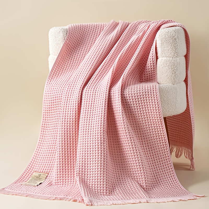 Oversized Bath Towel 90 * 180cm, Cotton Waffle Bath Towel - 35x70 Inch King Size | Super Soft And Absorbent, 450 Gsm, Checked Pattern