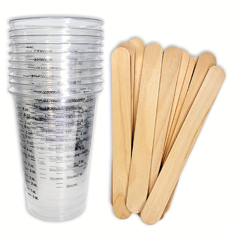 

20pcs/set Epoxy Resin Mixing Cups With Sticks, 8oz Clear Plastic Measuring Cups With Measurements, Heat-resistant, Ideal For Mixing Paint, Stain, Epoxy Resin Casting Tool