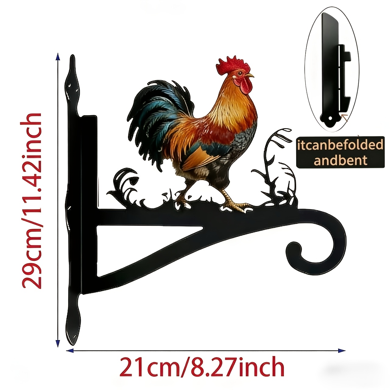 E-shop Eleganter Outdoor-Dekor Hänger - Rostfrei - Eisen 2D Hahn Silhouette Design Schwerlast Eisenhaken Geeignet für - Blumentöpfe - Laternen -