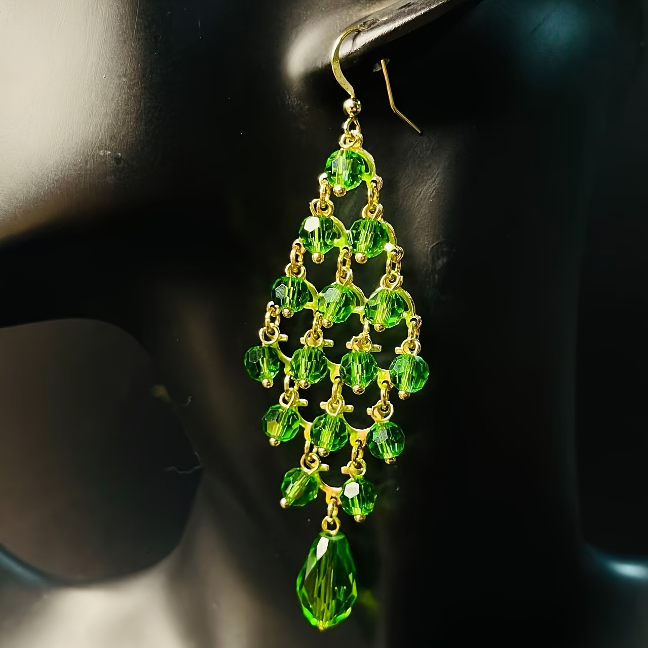Vintage Green Crystal Earrings, High-End Design