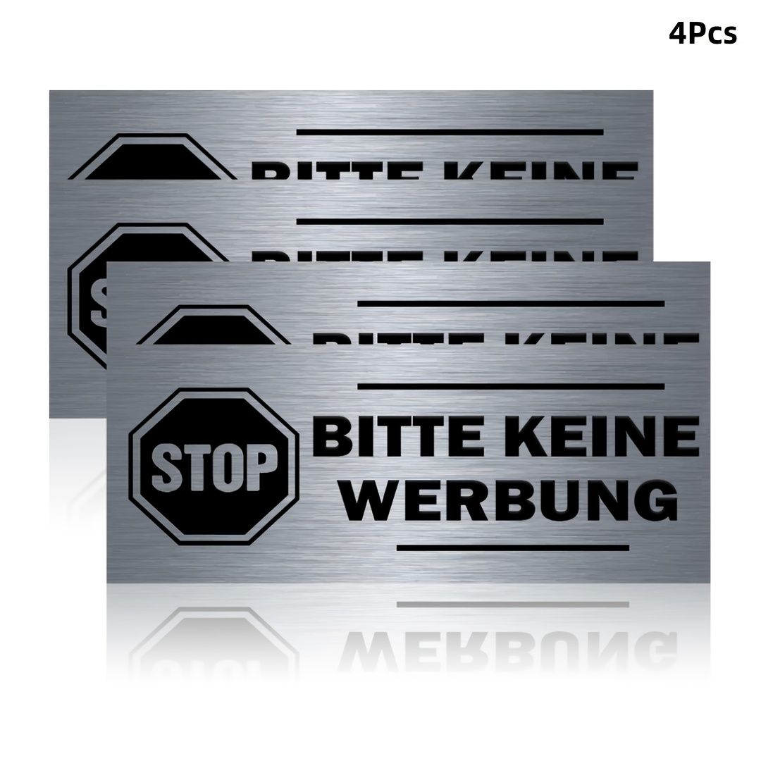 TEMU Keine Werbeschilder, 4er-Set Briefkastenschilder, aus silberfarbenem, gebürstetem ABS-Blech, 70 x 30 mm, selbstklebend und rostfrei, keine