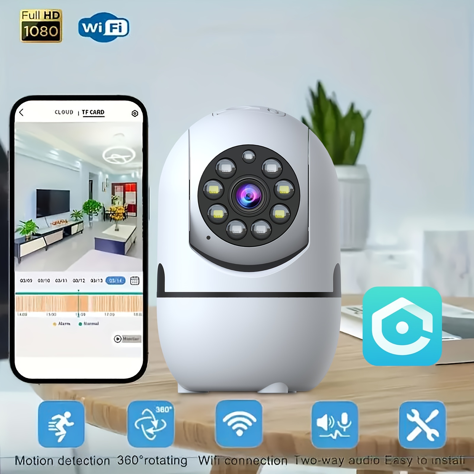 

Smart Wireless Camera With Support, 1080p, 355° Pan & Tilt, Night Vision, Motion Detection, Baby/pet Monitor, 2-way , 2.4g Wifi, & Sd Storage