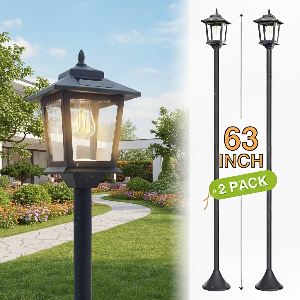 TEMU 2 Pack 63" Solar Lamp Post Light Outdoor, Aluminum Post Solar Street Lights, Pole Light Decorative For Yard, Garden, Patio, Lawn, Driveway (bulbs Included)