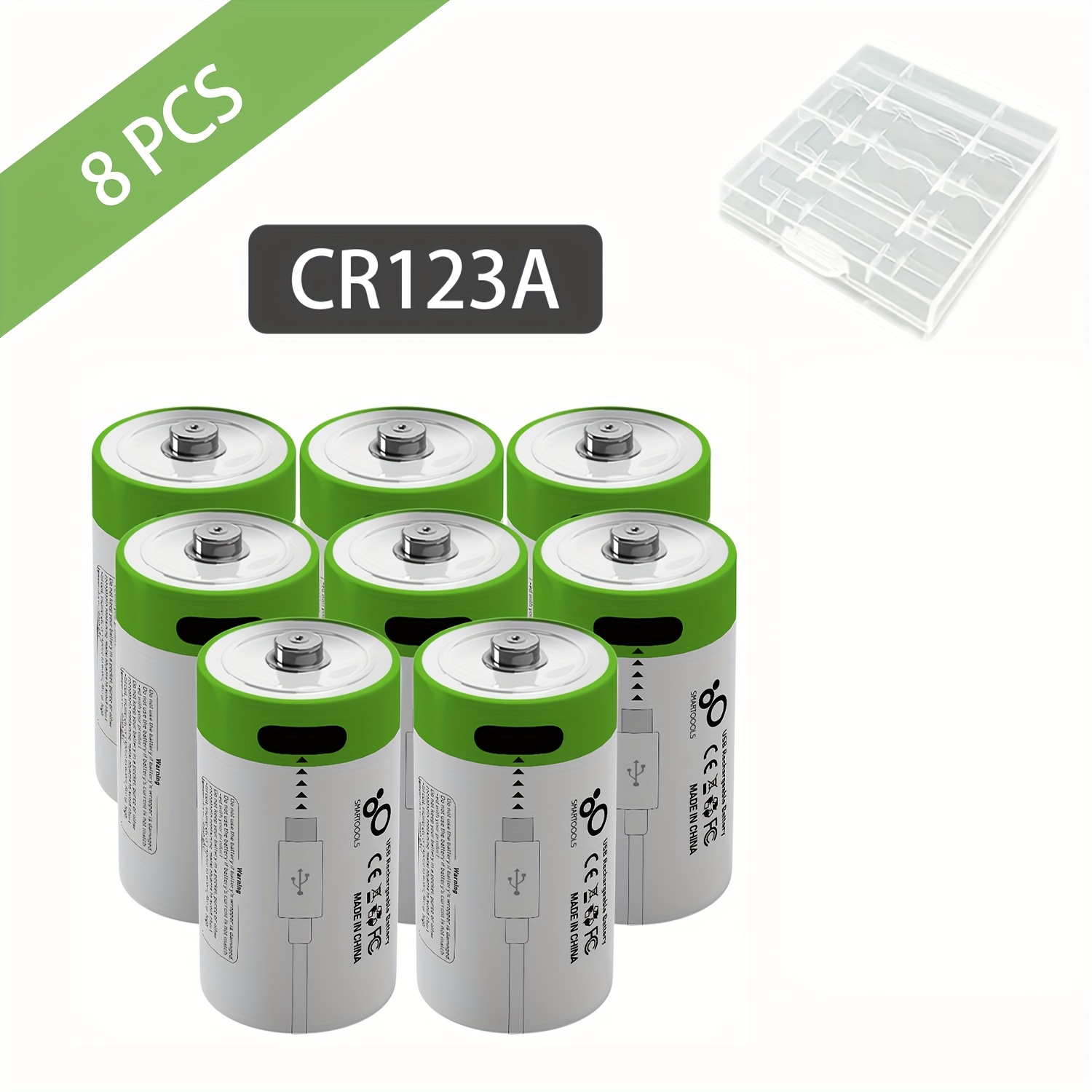 TEMU Set Of 8 Cr123a Batteries, Including Cr123a/cr17345/16340 Types, Featuring Lithium Rechargeable Batteries With A High Capacity Of 3.7v 2500mwh