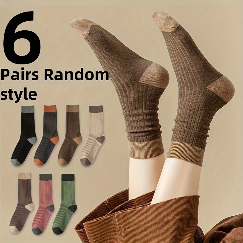 

6 Pairs Of Mid-calf Socks In Mixed Colors, Soft And Comfortable, Suitable For Women As Mid-length Socks And Stockings.