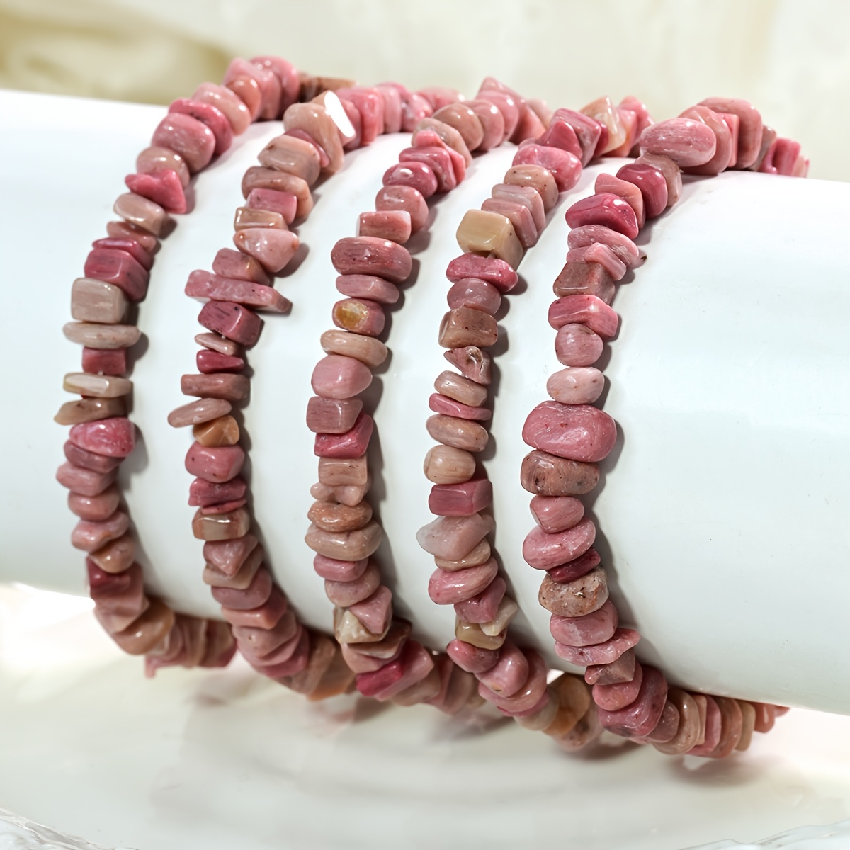 2pc Natural Rhodochrosite Bracelet Set, Handmade Gift