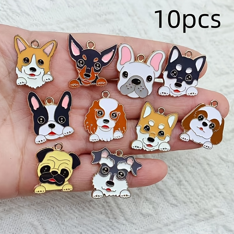 

10pcs Cute Dog Enamel Pendants, Suitable For Earrings Bracelets Necklaces Jewelry Accessories