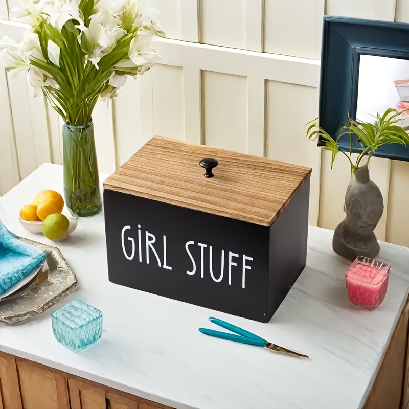 E-shop 1 Stück Klassische Schwarze Holz-Aufbewahrungs-Korb Mit Deckel - Mehrzweck-Badezimmer-Organizer, Gemalter Oberfläche, Quadratisch, Ideal Für