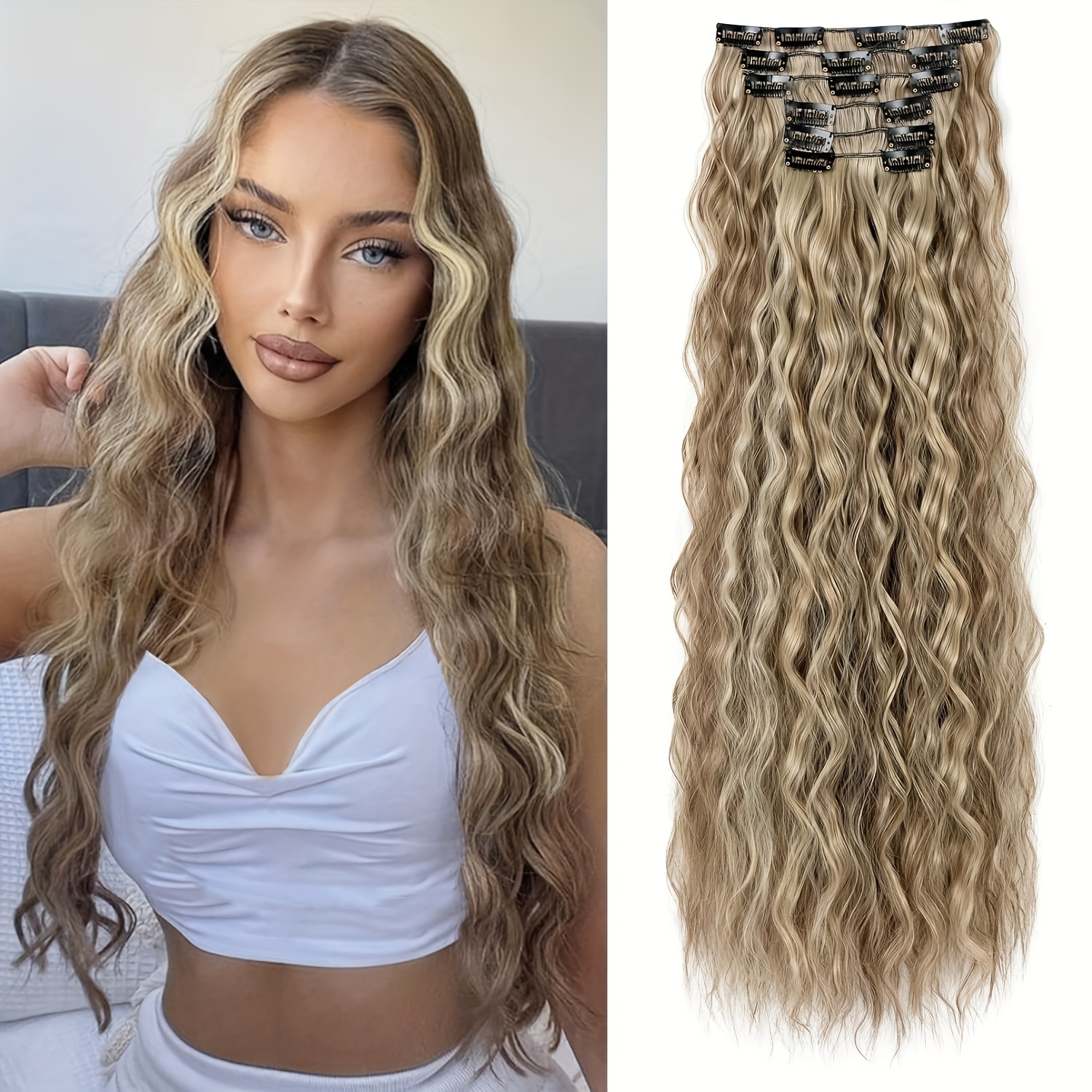 6pcs clip in hair extensions i6 55cm long mermaid wavy synthetic basics hairpieces     style for women details 4