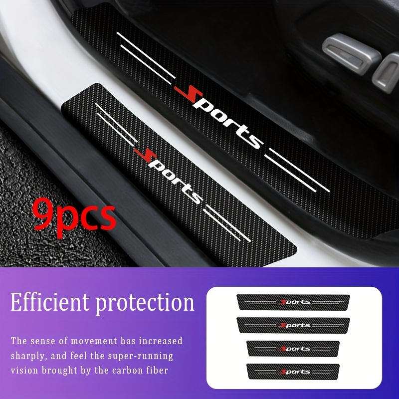 

9pcs Sports Car Door Sill Decals - Pvc Material, Self-adhesive, Single Use, Irregular Shape Door Threshold Stickers, Scratch Protection For All Vehicle Models