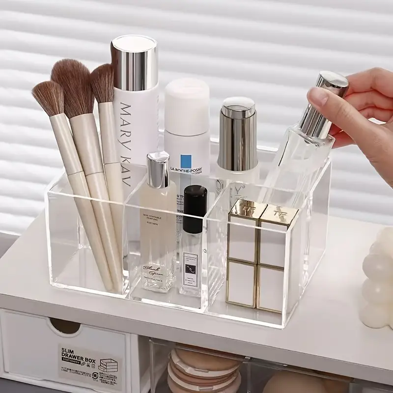 1pc makeup brush storage tube high definition transparent desktop vanity lipstick eyebrow pencil light beige care organizer cabinet cosmetic storage box Product details 3