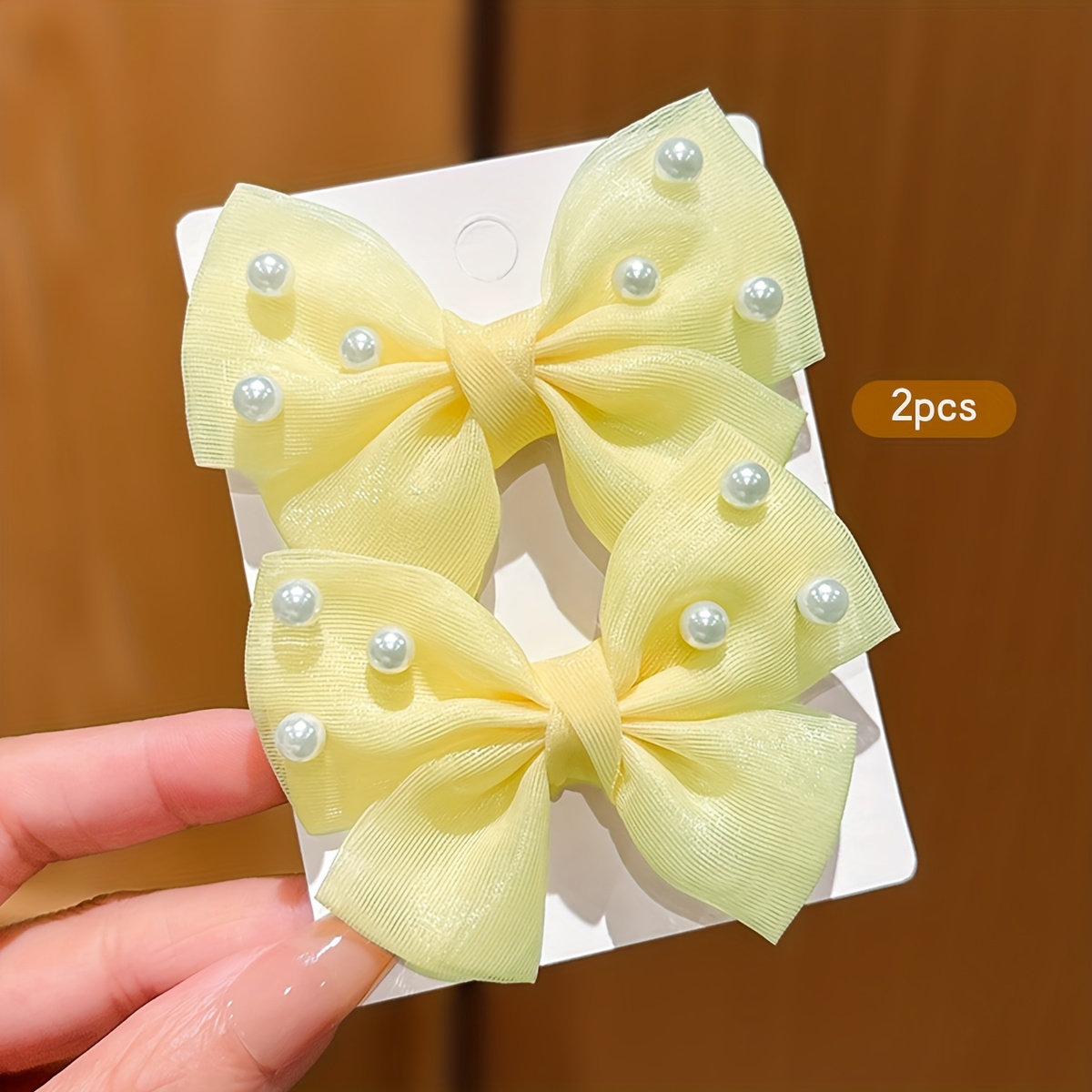 2 Cute Yellow Korean-style Bow Hair Clips, Accessories Suitable For Daily Use
