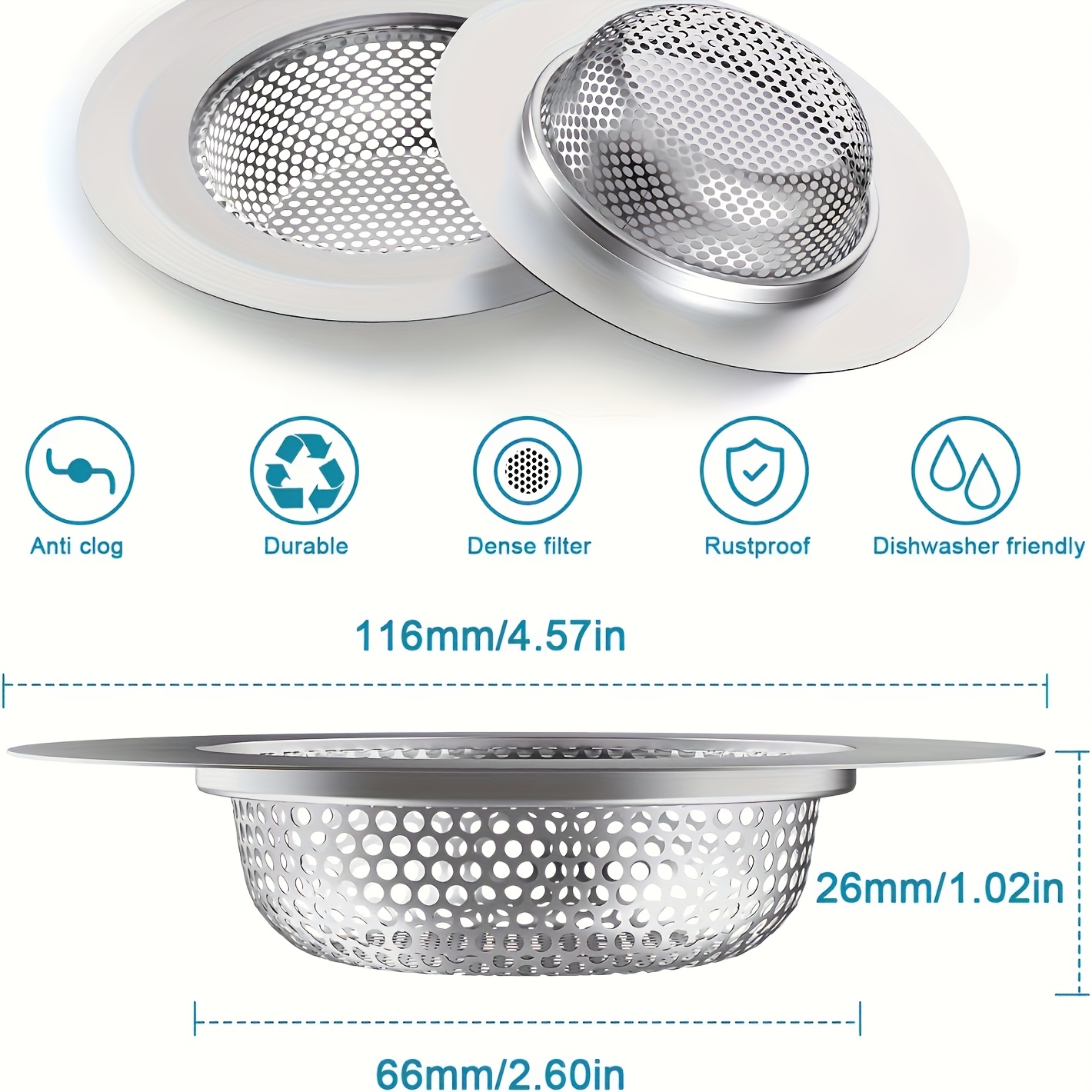 1/3 шт.   для раковины из нержавеющей стали,   фильтр для кухонной сливной системы, антизасор, полированная  , прочный затычка для мусора для домашнего использования подробные сведения 1