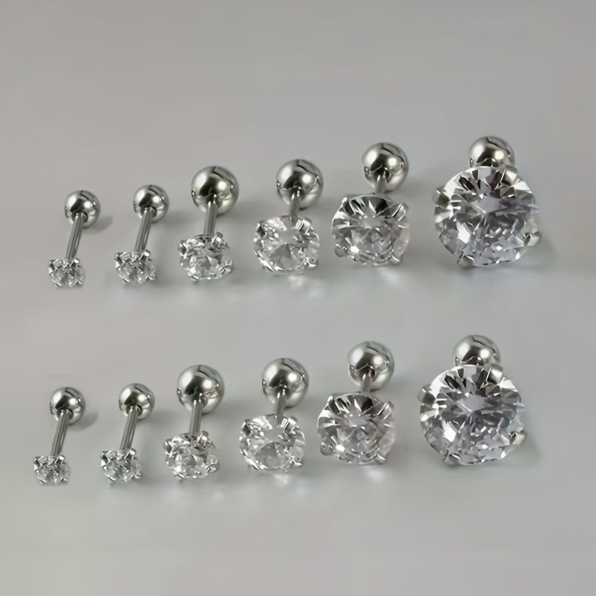 TEMU 12pcs (6 Pairs) Stud Earrings/sets Of 316 Steel Round Synthetic Synthetic Synthetic Zircon Studs, Spring Summer Fashion Versatile Ear Jewelry,