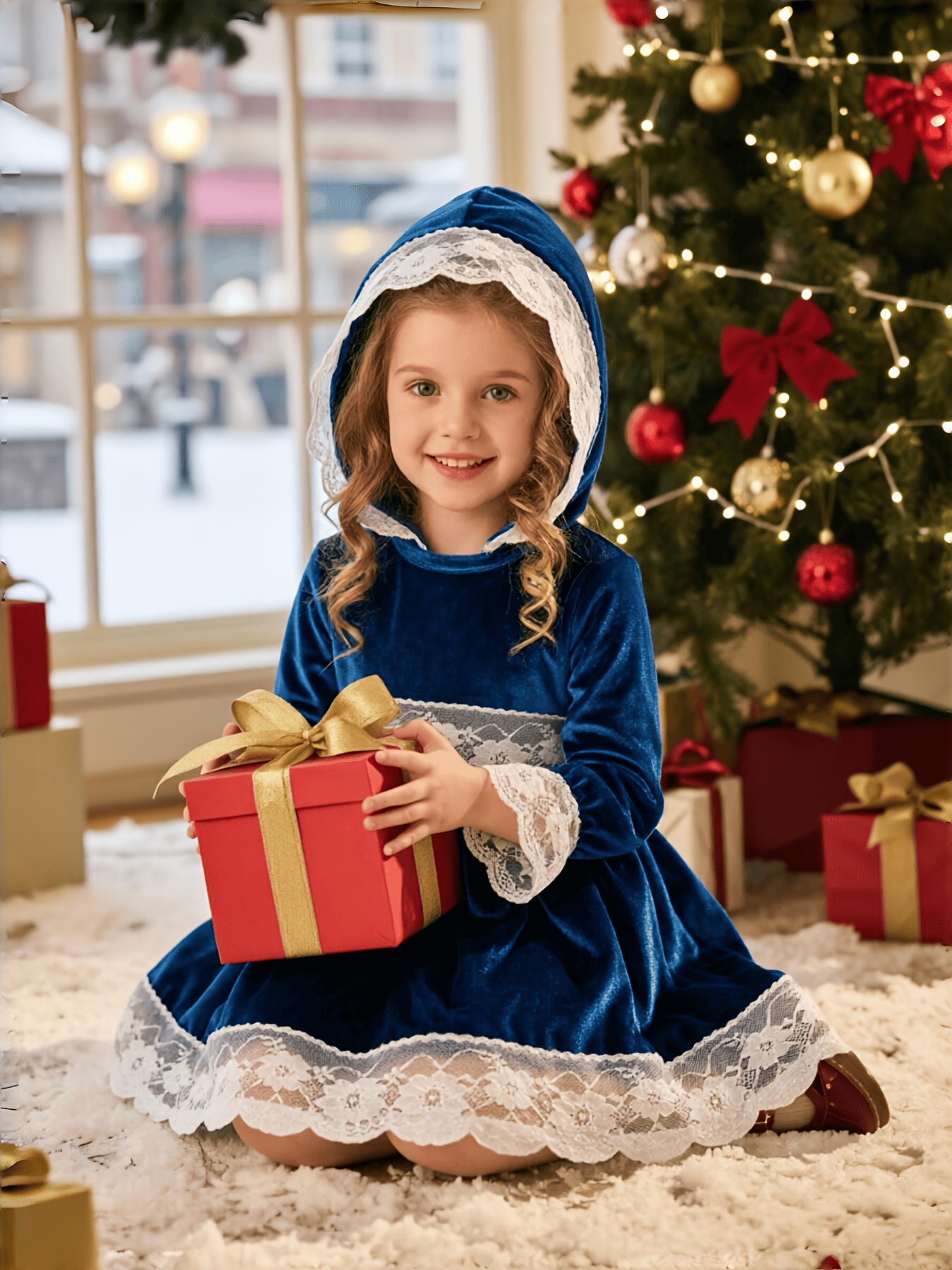 blue velvet christmas dress spanish royal outfit white lace trim Holiday dress with Size:42x32 Green Prom Dresses Black Flare Sleeve Maxi Back zip