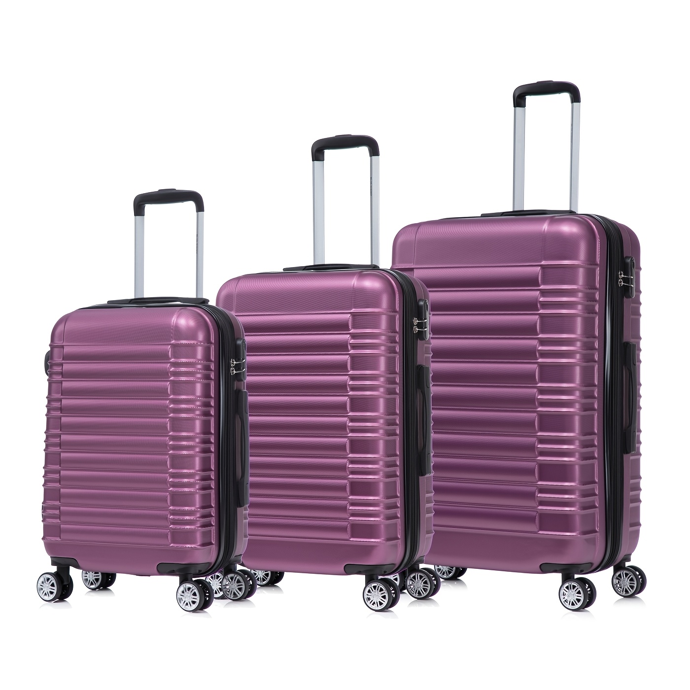 TEMU Suitcase Set Of 3, Striped Zipper Case, Abs Hard Shell Digital Password Travel Case, Luggage Set Packing Box, 360Â° Rotating Wheel Double Wheel,