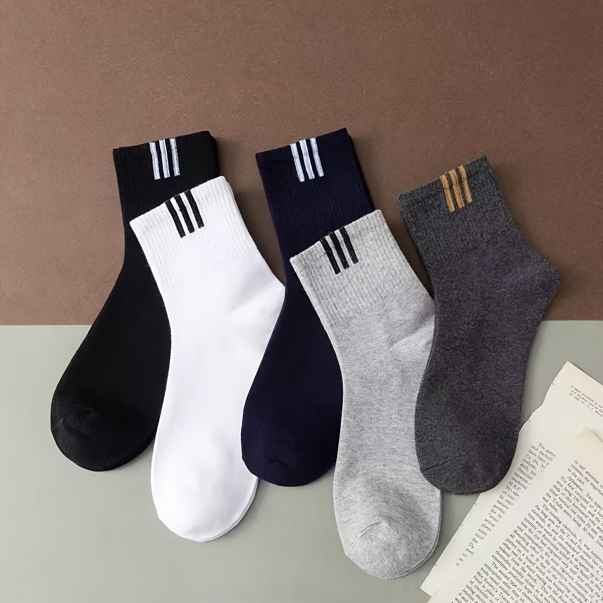 5-pair Men's Sports Socks - Business Mid-calf Cotton Socks - Solid Color Simple And Stylish Men's Socks