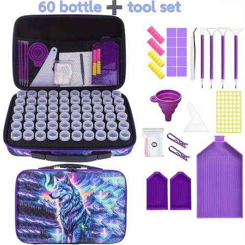 edition diamond painting kit with 60 70 bottles multi tip pens colorful funnel tray clay quick drill embroidery set with cool travel toiletry organizer and jewelry nail art storage bag fatigue nail polish bottle storage sewing storage