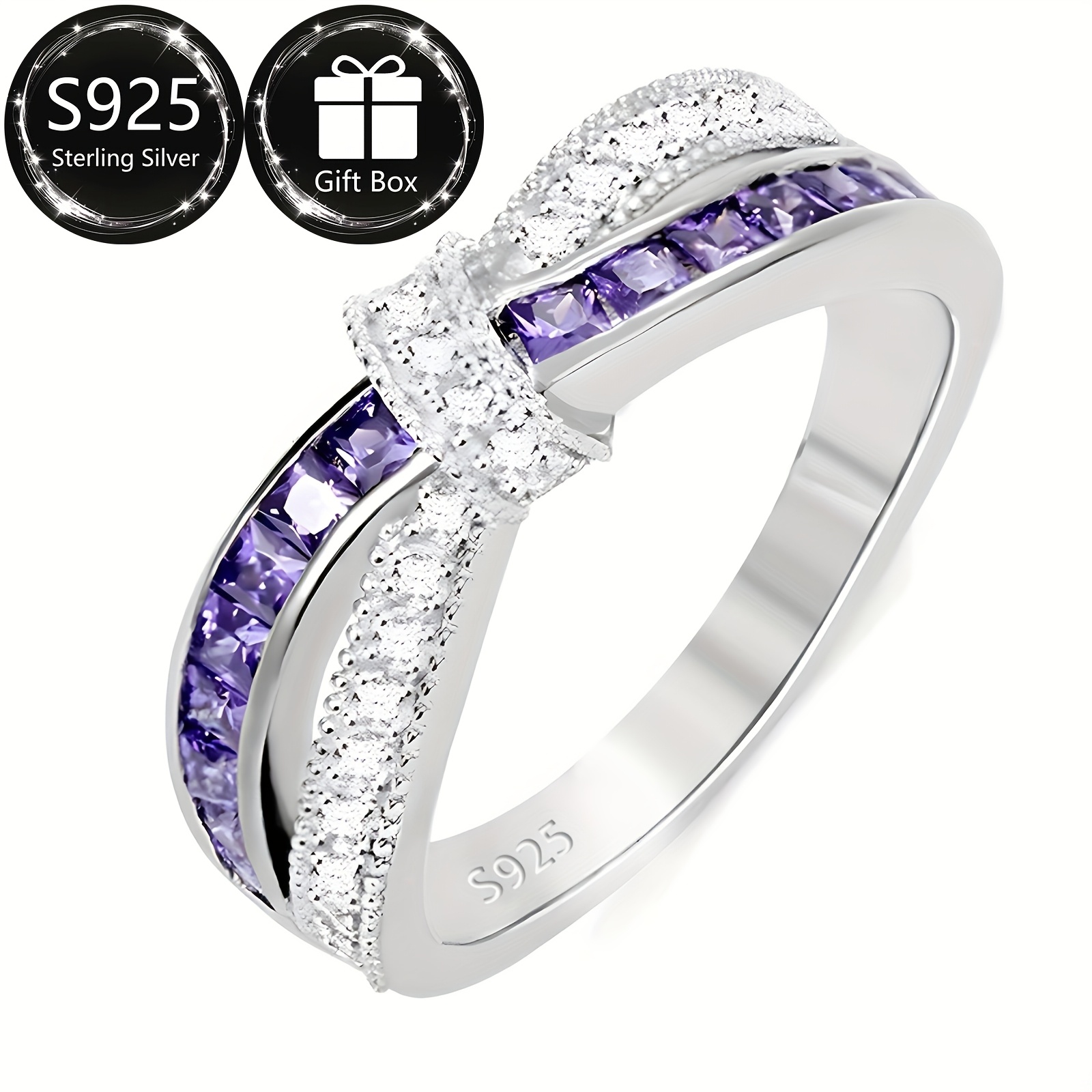 925 Silver Purple Zirconia Crossbow Ring