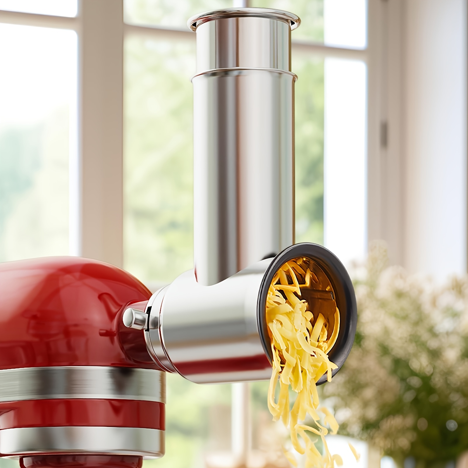 1pc 4 in 1 stainless steel slicer   with 4 dishwasher safe blades ka compatible food processor attachment precision cutting for vegetables cheese fruits   for baking meal prep holidays food slicer for kitchen holiday   kitchen gadget sleek kitchen tool modern kitchenware durable kitchen item   kitchenware
