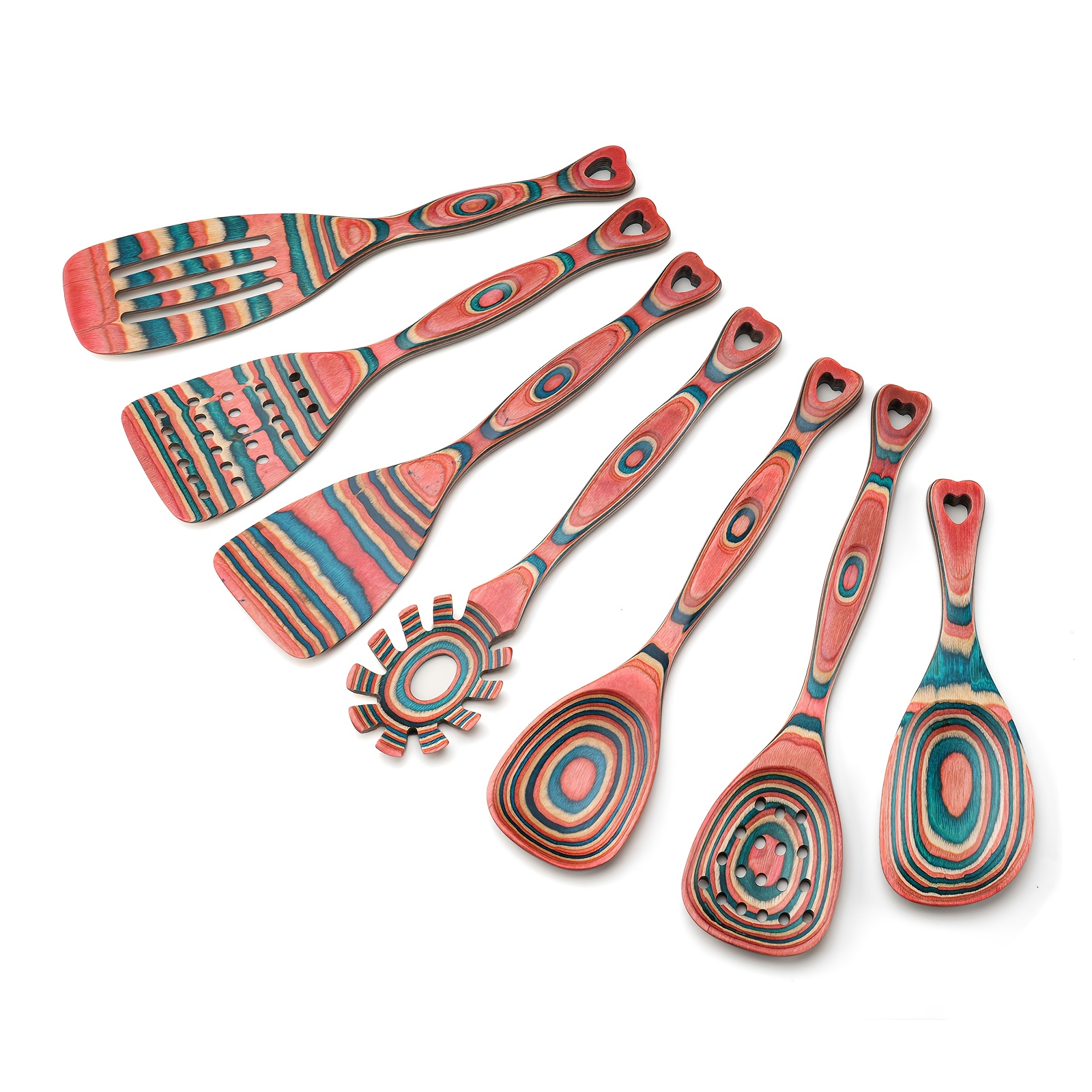 Set Of 7 Cooking Utensils Made From Pakkawood, Includes Wooden Spoons For Culinary Use, Features -orange Pakkawood Spoons, Cooking Tools, Kitchen Utensils From Pakkawood