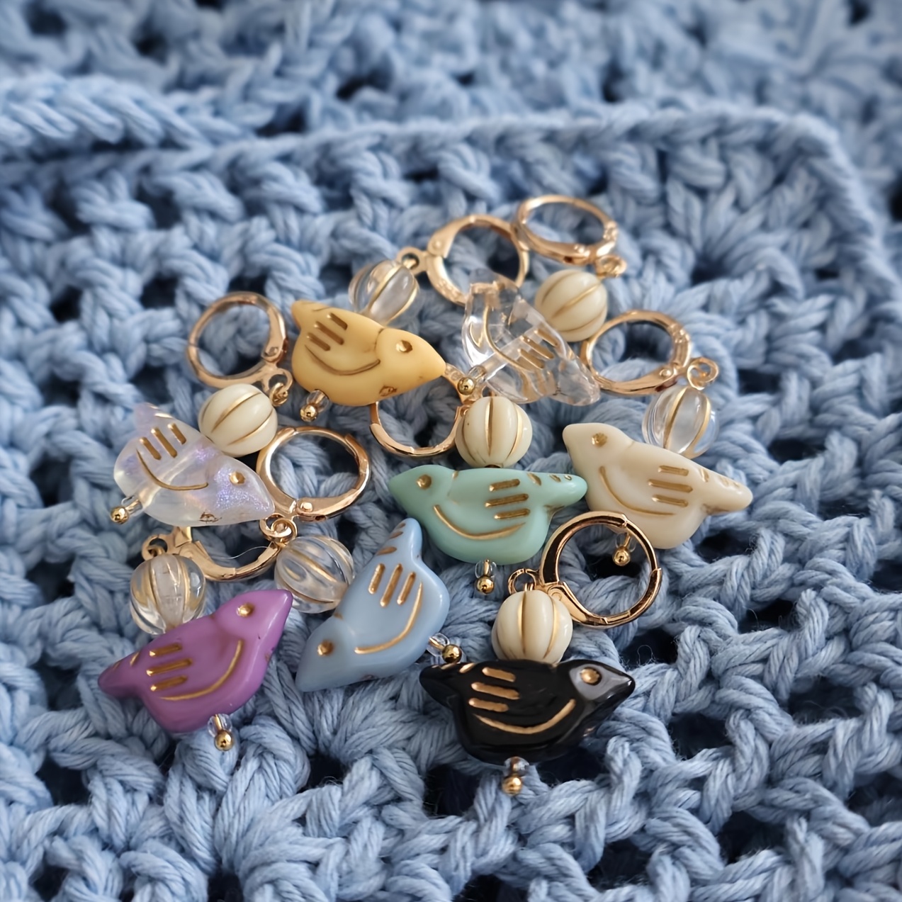 E-shop 8er-Set gemischte Farben niedliche Vogel-Stickmarkierer zum Stricken, handgemachte Strickmarkierer, Schmuck zum Häkeln & Stricken