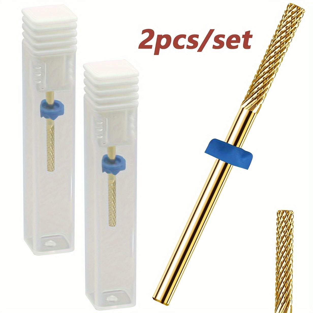 

2pcs Golden Carbide Nail Drill Bits - , Manicure & Pedicure, Electric File Replacement Heads