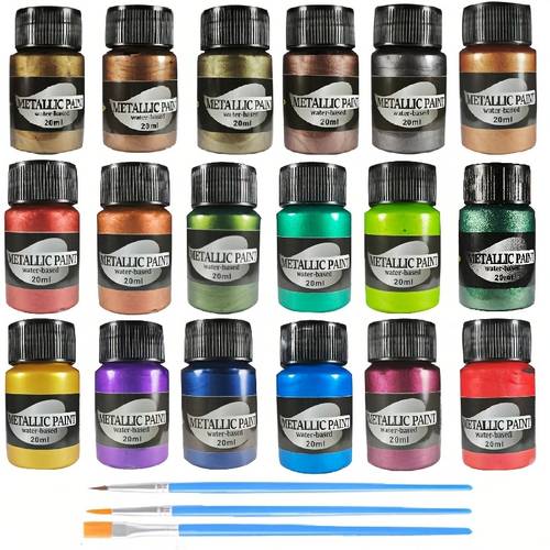 15 18 20pcs metallic acrylic paint set high quality metallic paint diy art paint rich not easy to fade suitable for professional artists beginner painting halloween decoration 20ml bottle send 3 brushes