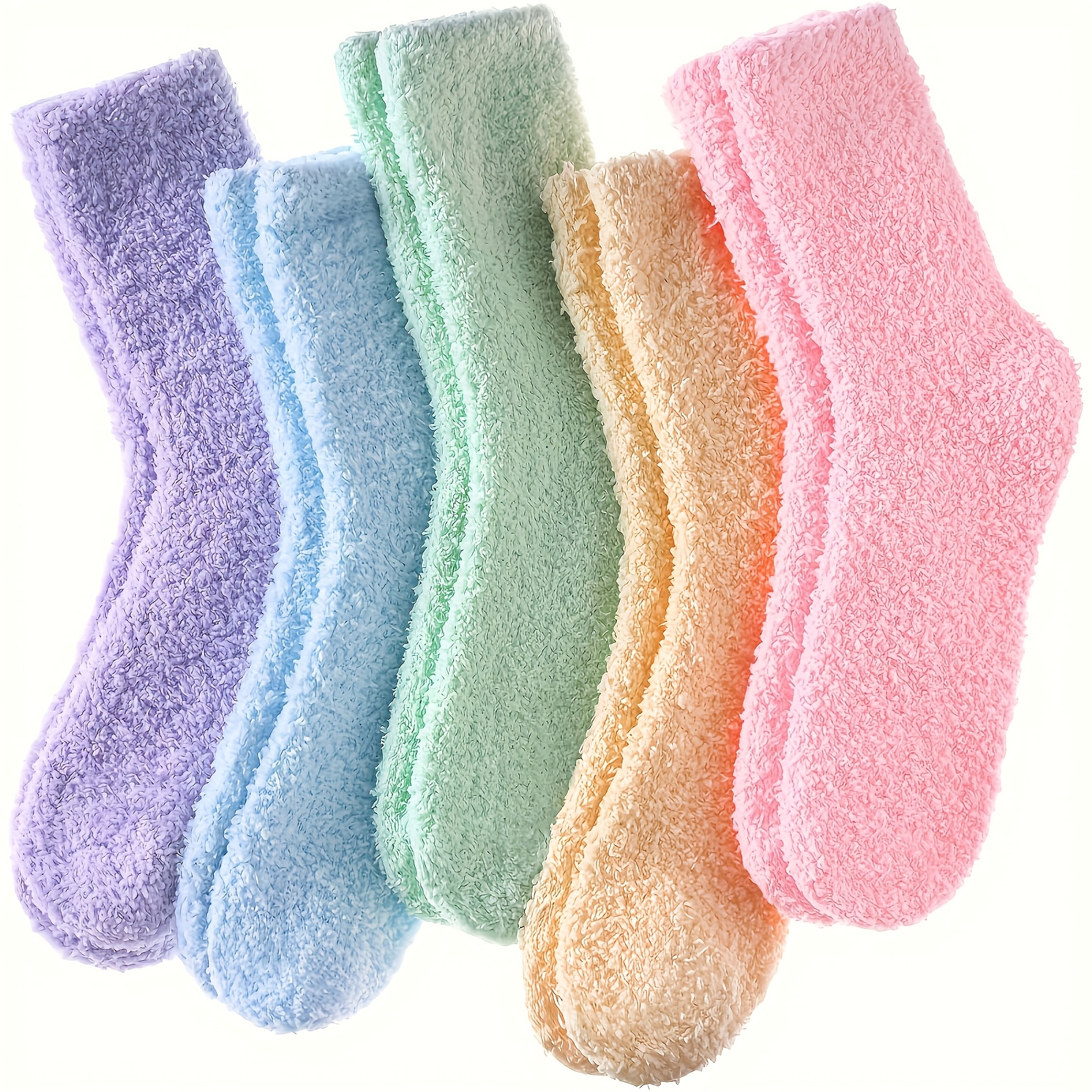 TEMU 5-pair Women' & Unisex Thickened Coral Socks - Winter Warm Floor Suitable For Home, Outdoor, Candy-colored Thermal With Hand Wash Care, Cozy