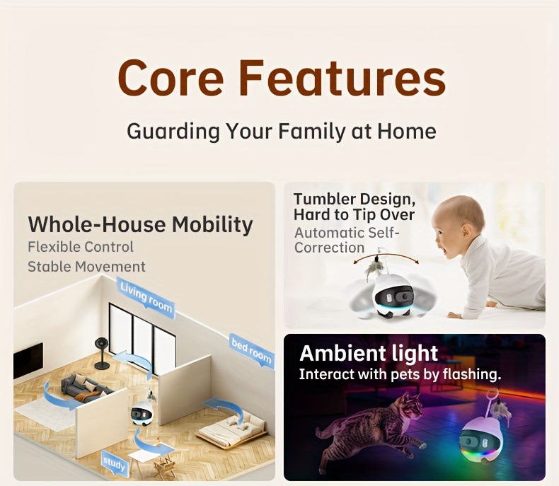 Cámara para mascotas STJIATU con monitoreo remoto, WiFi para ancianos y niños, robot inteligente de voz compatible 4G, Vigilancia Inteligente para el Hogar,Monitor de Seguridad Infantil,Robot Ligero,Diseño Compacto,Material Resistente,Construcción Confiable,Cámara Wifi,Dispositivo de Monitoreo Inteligente,Cuidadores de Ancianos,Dueños de Mascotas