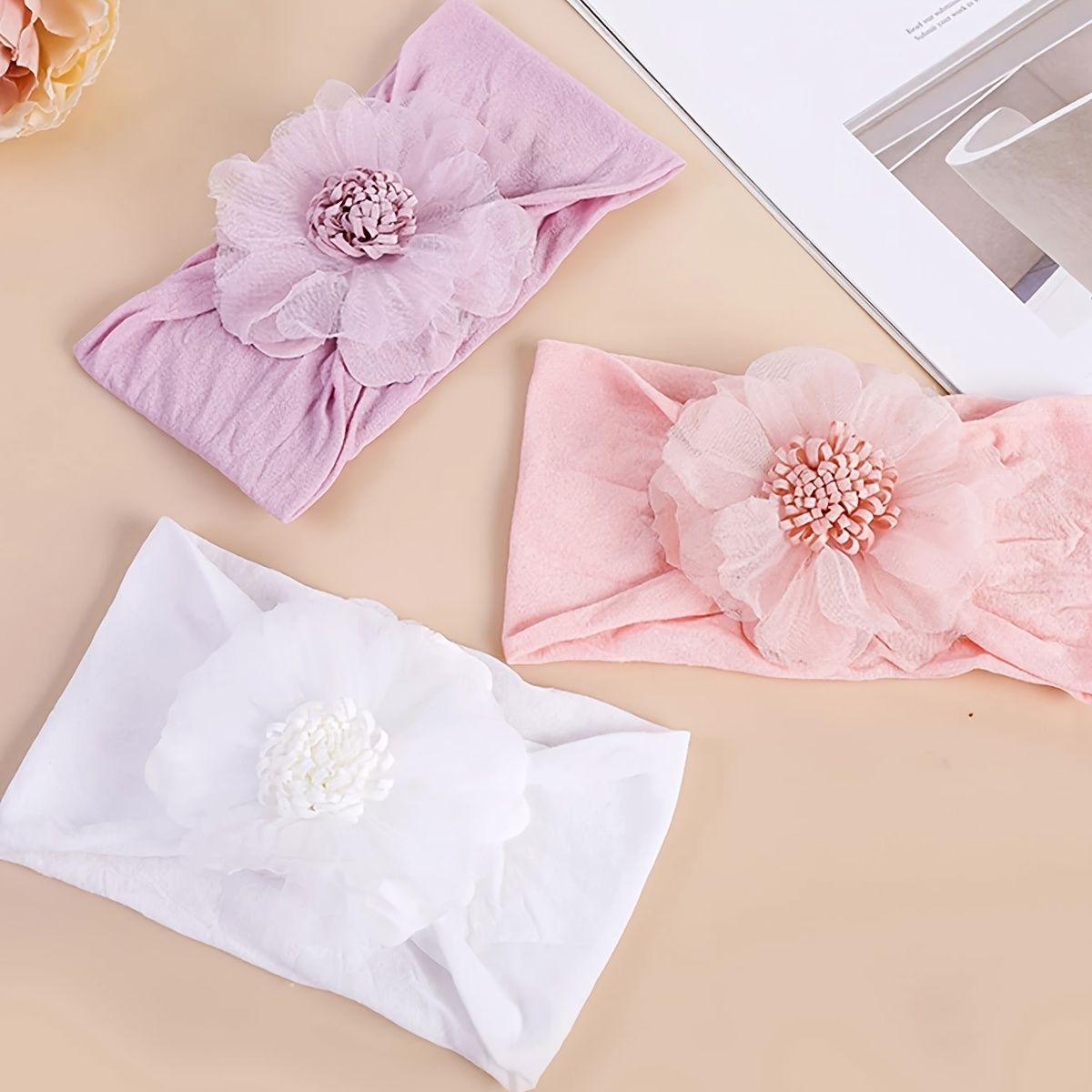 3pcs Girls Simulation Decorative Nylon Headband, Solid Color Photograph Decor Hair Accessories