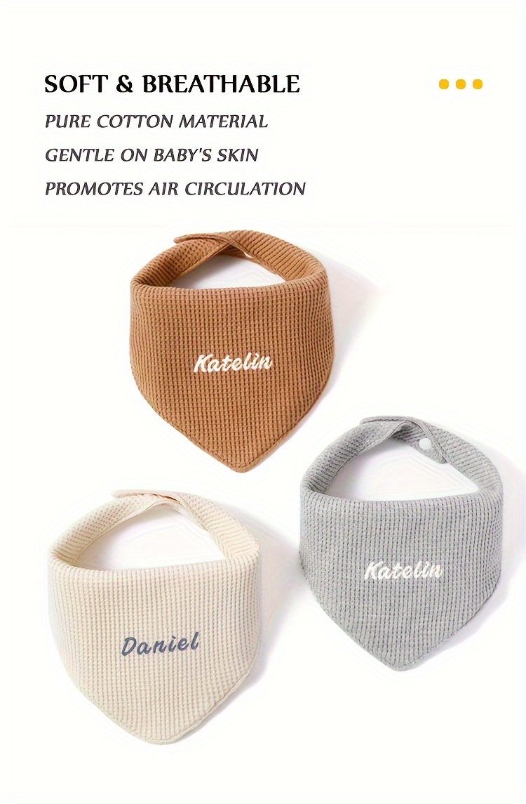 3pcs soft absorbent   bibs adjustable snap breathable cotton personalized name option     holiday gifts details 7