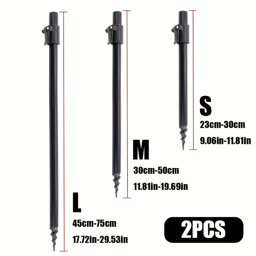 Image of Jsfun 1pc/2pcs Aluminum Alloy Telescopic Fishing Rod Holder, Adjustable Carp Fishing Rod, Black, Extends 30-90cm, Screw-, Lightweight And Durable, Fishing Rod Holder