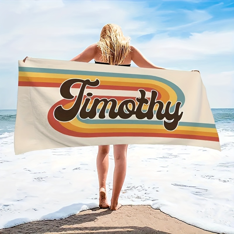 

Custom Beach Towel - Personalized "" Striped Design, , Quick-dry, Absorbent Polyester, Ideal For Beach, Swimming, Camping & Travel