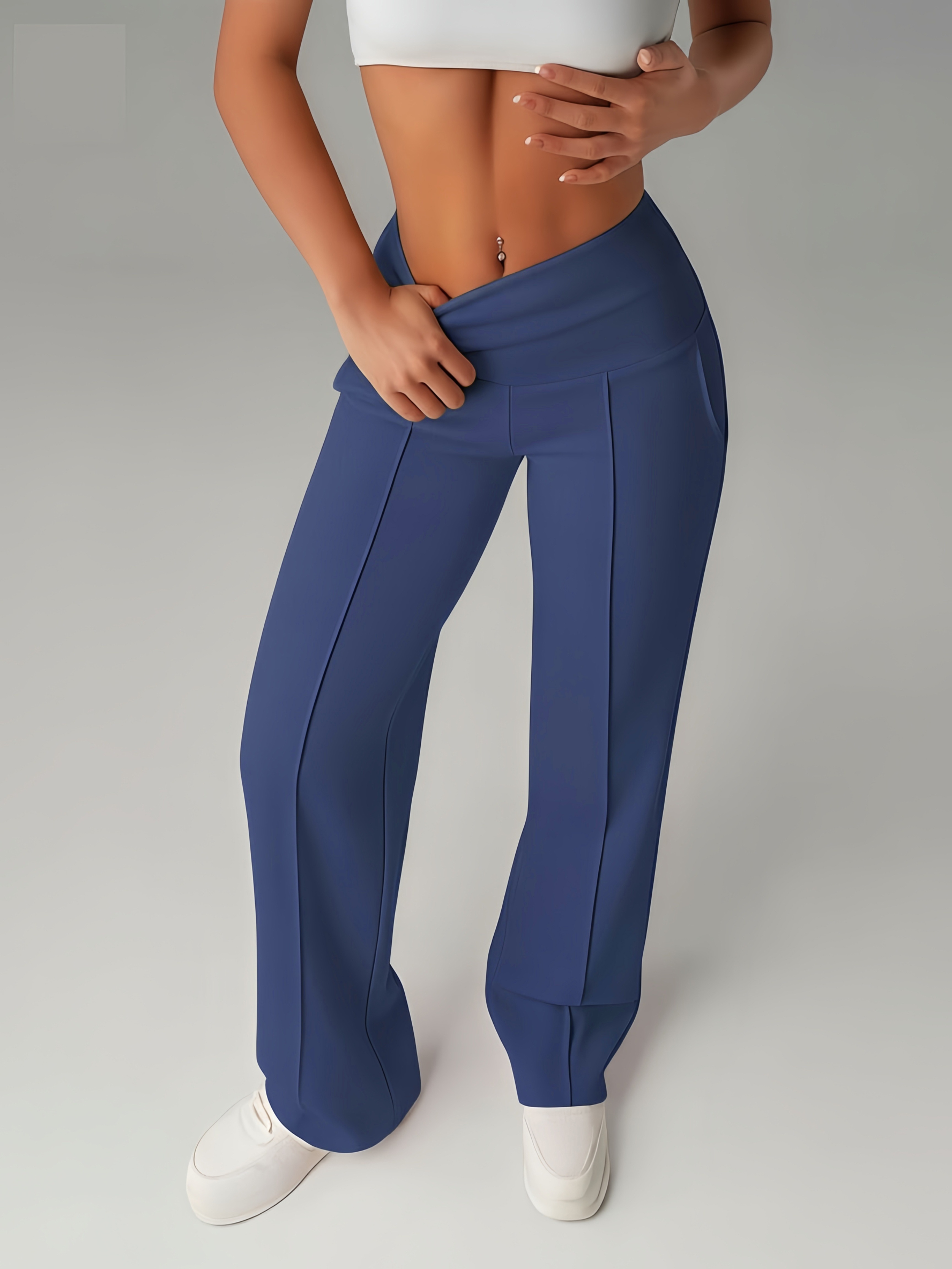 Women'S Leggings, 1pc Straight Wide-Leg Pants, Athletic Quick-Dry Yoga Pants with Pockets, Commuter-Friendly Yoga Trousers, Stretch Athletic Pants High-Waist Leggings, Slight Flared Skinny Pants